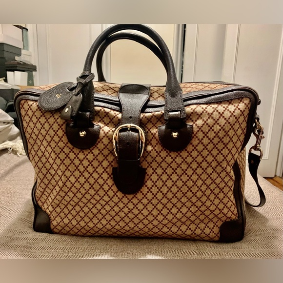 Pre-owned Gucci duffle bag in beige/brown diamanté canvas and brown pigskin trim - Picture 3 of 14